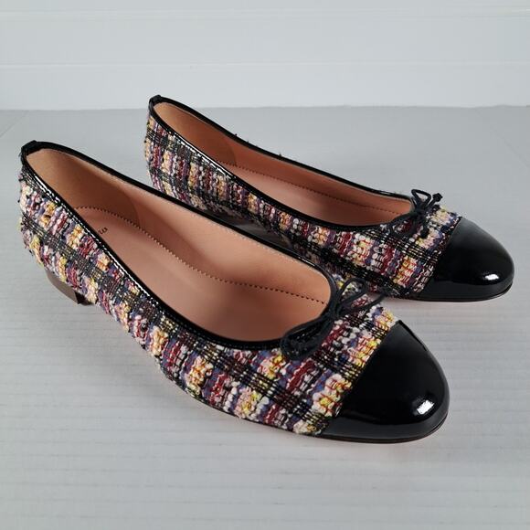 J Crew Cap Toe Ballet Flats Womens 8 Black Patent Multicolor Sparkle Tweed Shoes - Picture 6 of 14
